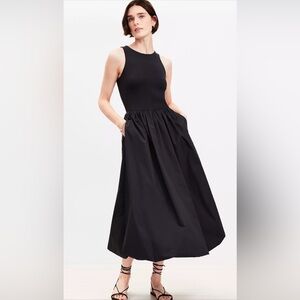 NWT! Loft Poplin Bubble Mixed Media Midi Dress Size 6